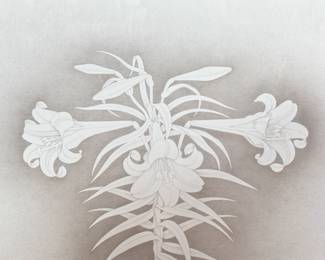 "Silverpoint #146, Lily #7", an original work of art by listed artist, Howard Hack circa 1987. This piece comes professionally framed and measures in the frame, 41.5” H x 61.5” W. Howard Edwin Hack (July 6, 1932 – June 11, 2015) was an American representational painter and graphic artist, with works in numerous museum collections. Known for an innovative approach to a variety of media, as well as use of traditional oil paints, Hack began working in the late 1940s.

