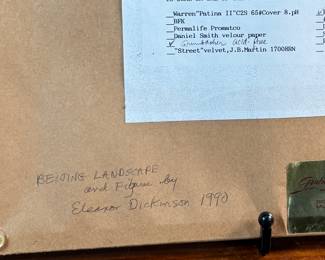 "Beijing Landscape and Figure", an original work of art by listed artist, Eleanor Dickinson circa 1990. Professionally framed and measures in frame, 13” H x 14.5” W.

