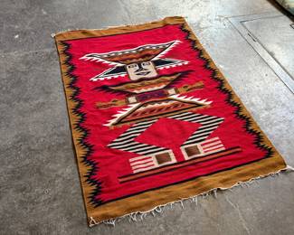 This lot features a vintage Ecuadorian wool tapestry or rug with an Inca pattern that measures, 62” H x 43” W.


