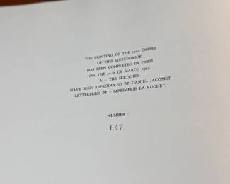 "One Hundred Ten Unpublished Drawings", a 1955 limited edition hardcover book by H. de Toulouse Lautrec. The book contains reproductions of drawings from Henri de Toulouse-Lautrec’s sketchbook. Edition 647/1500.

