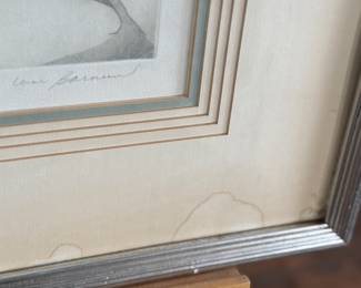 This lot features a limited edition etching by listed artist, William Barnum. Edition 21/200, titled and signed by the artist. Professionally framed and measures in frame, 36.5” H x 28” W. William Barnum California Artist, listed as specializing in Seascapes, and at times Beachscapes. He is worked in mixed medium but most of his work turns up in water colors.

