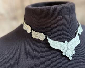 This lot features a gorgeous set of Taxco jewelry with sterling silver and inlaid blue stone with a marble-like appearance. The necklace measures, 17” and the bracelet, 7”. All items bear a maker’s mark as shown in photos with a total approx. weight of 58.00 grams.

