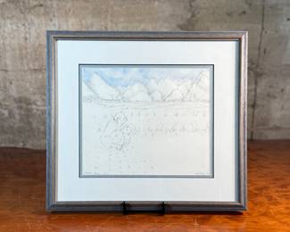 "Beijing Landscape and Figure", an original work of art by listed artist, Eleanor Dickinson circa 1990. Professionally framed and measures in frame, 13” H x 14.5” W.

