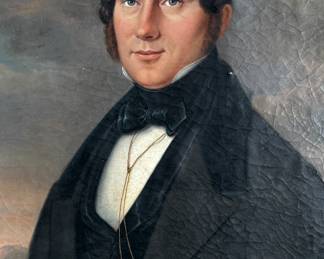 This lot features a stunning 19th century oil on canvas portrait by listed artist, Charles Volkmar Senior. This portrait is claimed to be the publisher of the Philadelphia Ledger in 1860. This piece measures, 30” H x 25” W. Charles Volkmar (1809 – 1880) was active/lived in United States, Germany. Charles Volkmar is known for portrait and landscape paintings.

