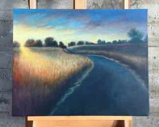 This lot features an original work of art by listed Oregon artist, Sue-Del McCulloch circa 1998. This work measures, 22” H x 28” W. Sue-Del McCulloch is a Portland, Oregon-based artist known for her vibrant, energetic paintings often featuring bold colors, expressive textures, and themes of nature and transformation, particularly evident in her featured work for the Coraline’s Curious Cat Trail public art project in 2024, showcasing her unique style with iridescent acrylics and jungle cat markings. She’s exhibited in galleries, including Waterstone Gallery, and her work blends landscape elements with imaginative design, drawing on influences like the Blue Rider Group for color and movement. 

