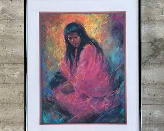 "Santa Clara Pot", an original pastel by listed artist, Dee Toscano. Professionally framed and measures in frame, 39” H x 31” W. Dolores Anita (Dee) Burgess Toscano, a painter and sculptor of Indians and other Western subjects, was born February 19, 1932, in Fort Worth, Texas, growing up there and in Lubbock and Odessa, Texas.

