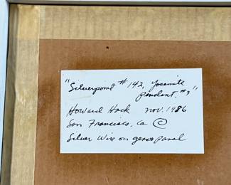 "Silverpoint #142, Yosemite Pendant #3", an original work of art by listed artist, Howard Hack. Professionally framed and measures in frame, 29.5” H x 31.5” W. Howard Edwin Hack (July 6, 1932 – June 11, 2015) was an American representational painter and graphic artist, with works in numerous museum collections. Known for an innovative approach to a variety of media, as well as use of traditional oil paints, Hack began working in the late 1940s.

