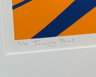 "Turning Point", a limited edition lithograph by listed Oregon artist, Annegret Disterheft. Edition 5/15, signed in pencil, and measures in frame, 17” H x 13” W. The Chemeketa show, “Beyond Perception: Monotypes by Annegret Disterheft, ” was her first Salem show since a 1999 exhibit in the governor’s office and offers a retrospective of her work in monotypes. Her work is in the Whitney Museum of American Art in New York; the national Museum of Women in the Arts in Washington, D.C.; the Portland Art Museum; and the Hallie Ford Museum of Art in Salem. 

