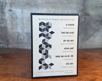 "Masters of World Architecture", a 1960 box set of six volumes, published by George Braziller. The set features works by renowned architects: Le Corbusier, Frank Lloyd Wright, Pier Luigi Nervi, Antonio Gaudí, Ludwig Mies van der Rohe, and Alvar Aalto.

