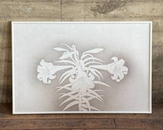 "Silverpoint #146, Lily #7", an original work of art by listed artist, Howard Hack circa 1987. This piece comes professionally framed and measures in the frame, 41.5” H x 61.5” W. Howard Edwin Hack (July 6, 1932 – June 11, 2015) was an American representational painter and graphic artist, with works in numerous museum collections. Known for an innovative approach to a variety of media, as well as use of traditional oil paints, Hack began working in the late 1940s.

