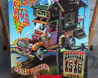 This lot features an original concert poster for a Leftover Salmon and Sweet Virginia show at The Fillmore in San Francisco, circa 1996. The artwork was designed by Jim Phillips and this poster is part of the collectible Fillmore Poster Series (F-210). This poster measures, 19” H x 13” W.

