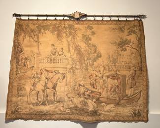 This lot features a vintage French tapestry that measures, 54” H x 70” W.

