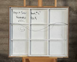 "Object Series – Book #6", an original oil on board by listed artist, Howard Hack. Signed and titled on the verso, measures in frame 31” H x 38” W. Howard Edwin Hack (July 6, 1932 – June 11, 2015) was an American representational painter and graphic artist, with works in numerous museum collections. Known for an innovative approach to a variety of media, as well as use of traditional oil paints, Hack began working in the late 1940s.

