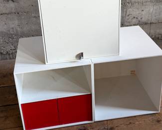 This lot features a set of three (3) modular storage cubes from Finland company, Palaset. Designed by Ristomatti Ratia, the son of Marimekko’s founder, Armi Ratia. Fabricated from a hard, durable polystyrene, this versatile system is ideal for offices, playrooms, and mudrooms, yet easily stylish enough for the living room. Each cube measures, 13.5” H x 13.5” W x 13.5” D.


