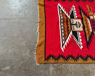 This lot features a vintage Ecuadorian wool tapestry or rug with an Inca pattern that measures, 62” H x 43” W.

