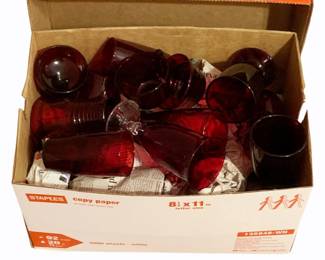 237 - Box of Assorted Red Glass Dishes & More
