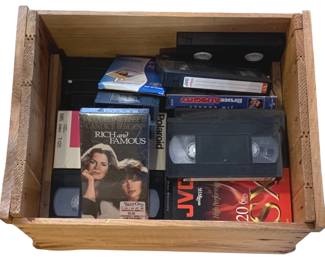 140 - Wood Crate w/ VHS Tapes - 14 x 19 x 11.5
