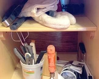 63 - Pampered Chef Chopper & Cabinet Lot of Items
