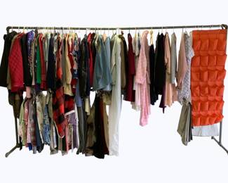 344 - Metal Clothes Rack w/ Clothes & More 76 x 25 x 121
