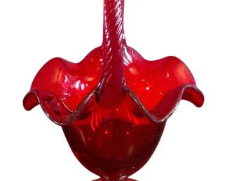 230 - Fenton Ruby Red Glass Basket - 10"
