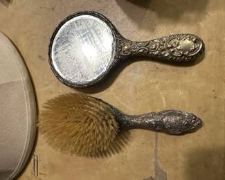 Vintage silver brush & mirror