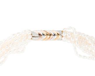 Multi strand pearl necklace with heavy 18k gold diamond Clasp