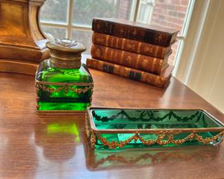 Glass inkwell and Pen tray