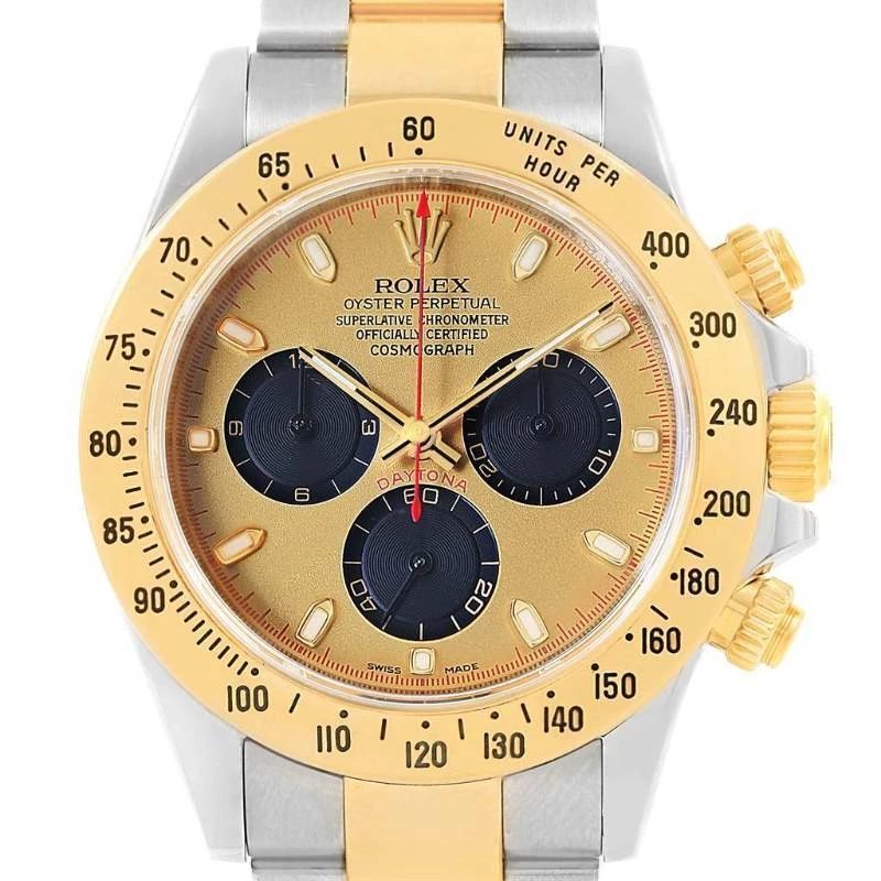 Rolex Daytona "Paul Newman" Chronograph Watch 116523 with Champagne Dial and Black Subdials in Steel & 18K Yellow Gold w/ Box