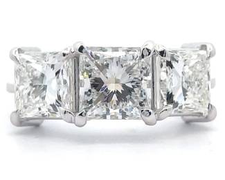 3.67 Carat Diamond Princess Cut Three-Stone Ring in 14k White Gold
