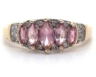 Estate Purple Crystal & Natural Diamond Marquise Column Cluster Ring in 14k Yellow Gold
