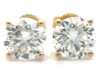 2 Carat Diamond Solitaire Four-Prong Martini Stud Earrings in 14k Yellow Gold
