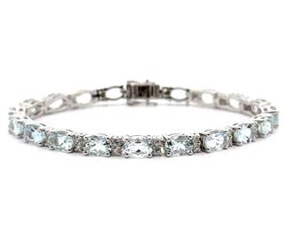 13.30 Carat Oval Natural Aquamarine Tennis Bracelet