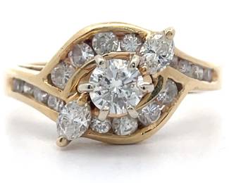 1 Carat Natural Diamond Cluster Swirl Ring in 14k Yellow Gold
