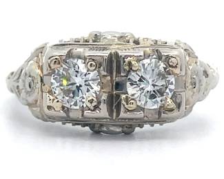 0.55 Carat Natural Diamond Antique Art Deco Estate Ring in 18k White Gold; Excellent Craftsmanship
