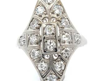 1.10 Carat Natural Diamond 1920's Art Deco Estate Ring in 18k White Gold
