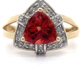 Estate 0.25 Carat Tourmaline & Natural Diamond Triangle Halo Split Shank Ring in Yellow Gold
