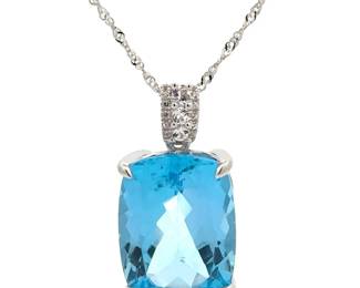 26 Carat Blue Topaz Radiant Cut Drop Pendant Necklace
