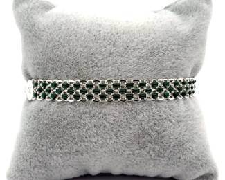 Simulated Emerald Bizmark Mesh Link Bracelet