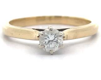 0.25 Carat Natural Diamond Solitaire 6-Prong Cathedral Ring in 14k Yellow Gold
