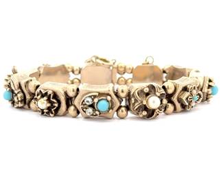 Mini Pearl & Turquoise Textured Vintage Style Bracelet
