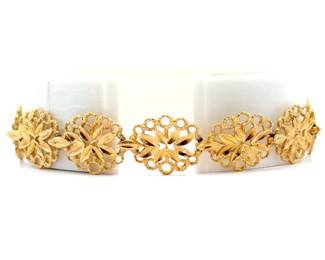 Diamond-Cut Flower Trellis Link Bracelet in 14k Yellow Gold

