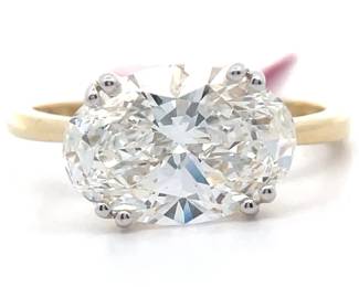 5 Carat Diamond Oval East-West Solitaire Cathedral Ring in 14k Yellow Gold