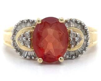 Estate Natural Diamond & Simulated Orange Sapphire Ring in 14k Yellow Gold
