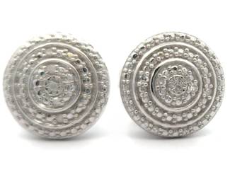 Natural Diamond Medallion Button Stud Earrings