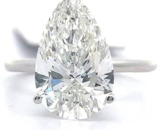 NEW! 5.12 Carat Diamond Pear Solitaire Ring in 14k White Gold