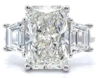 5.33 Carat Diamond Radiant & Trapezoid Three-Stone Ring in 14k White Gold 