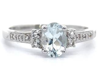 Oval Aquamarine & Pavé White Topaz Ring

