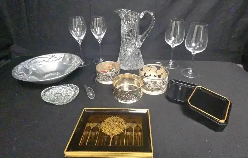 CT388VMid Century Japanese Laquereware With Crystal And Silver Plated Holders