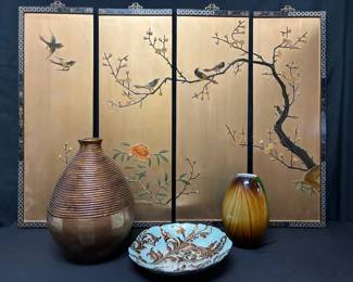 CT368Asian Inspired 4 Panel Wall Hanging  Decor