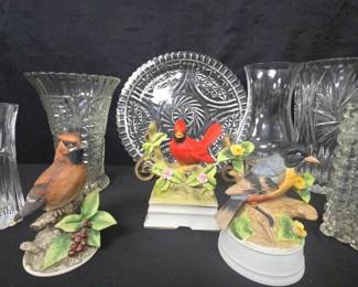 CT395Vintage Towle Porcelain Bird Music Boxes And Other Cut Glass Yreasures